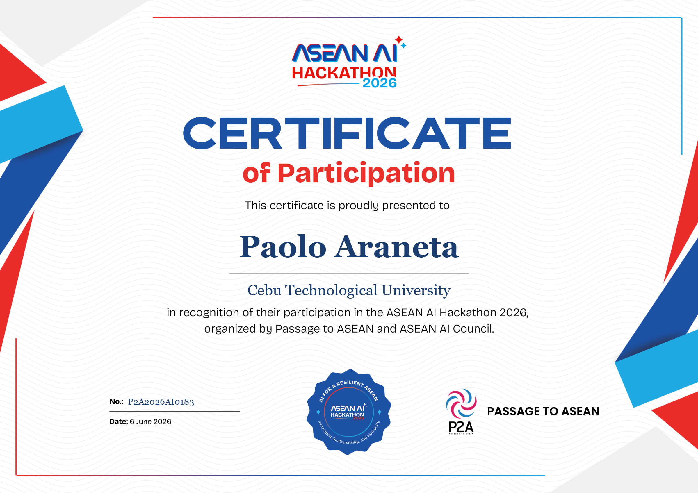 ASEAN AI Hackathon 2026 certificate preview
